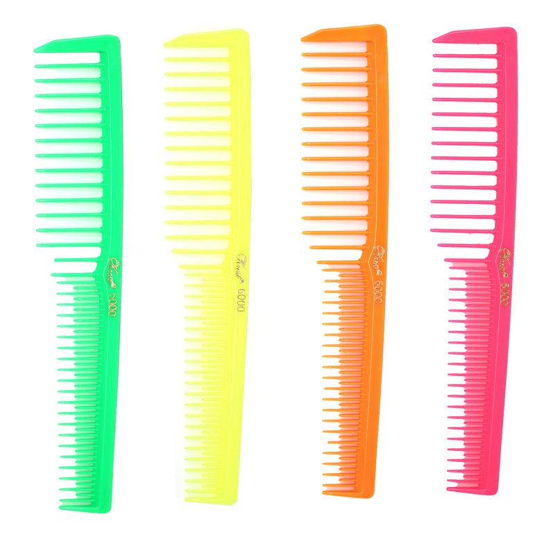 Krest 6000 7 in Teasing Combs Lift Vent Hair Combs Pack Space Tooth Wide teeth Comb 12 Pc Neon Mix