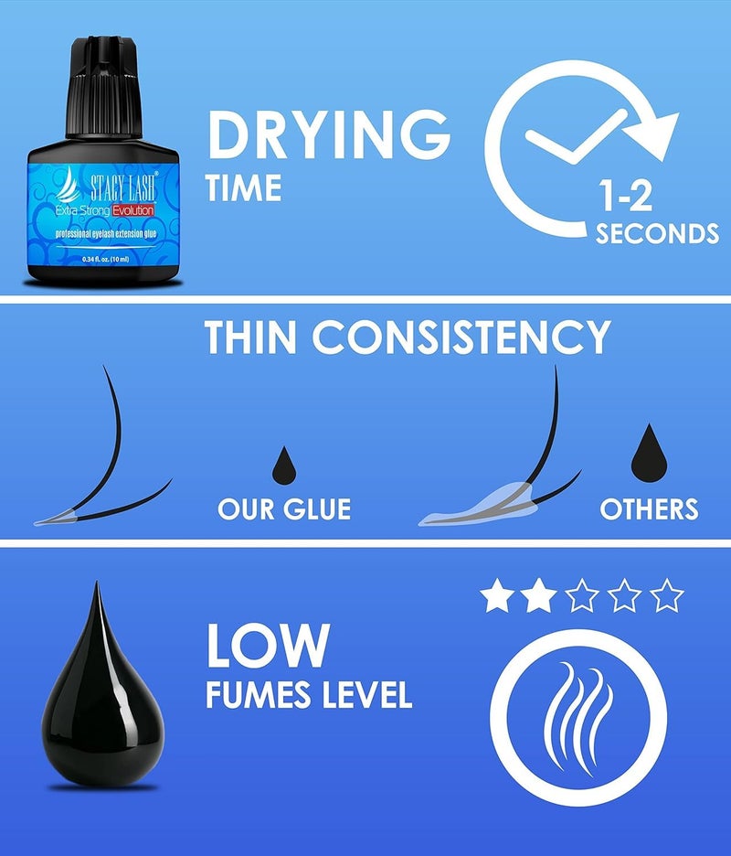 Stacy Lash Extra Strong Evolution Eyelash Extension Glue Stacy Lash (0.34 fl.oz/10 ml)/1-2 Sec Dry/Retention – 8 Weeks/Professional Supplies/Black Adhesive - Image 4