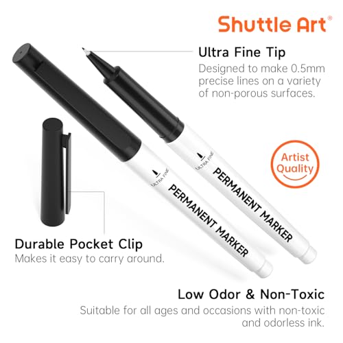Shuttle Art Permanent Marker 30 Pack Ultra Fine Point Black Permanent Marker set Works on PlasticWoodStoneMetal and Glass for Doodling Marking - Image 3