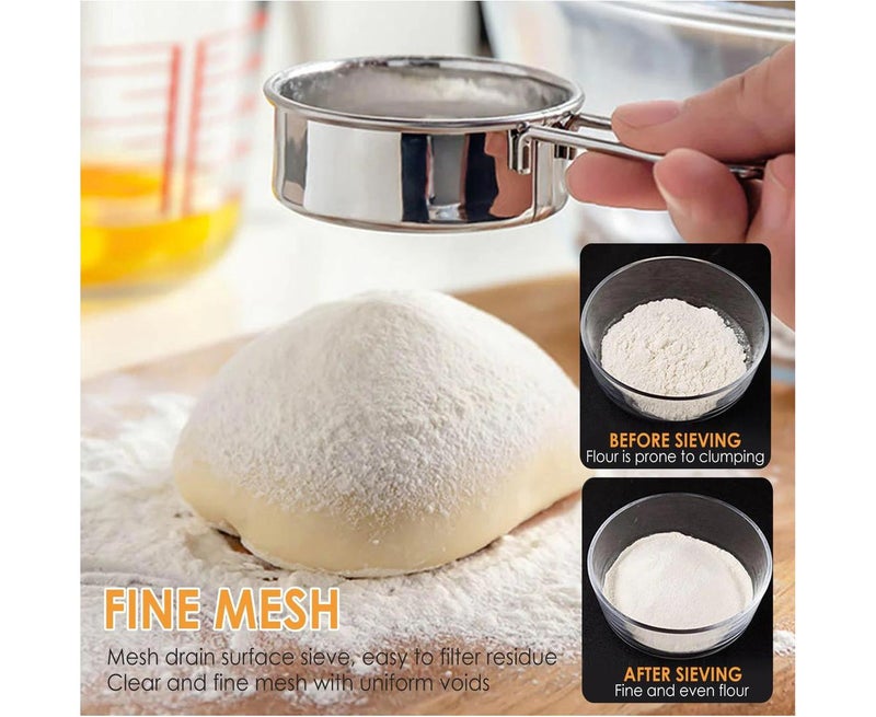 Sieve Fine Mesh Strainer, Flour Sifter for Baking, Powdered Sugar Shaker Duster for Baking Cake Bread, Vintage One-Hand Strainers and Colanders Rustproof - Image 1