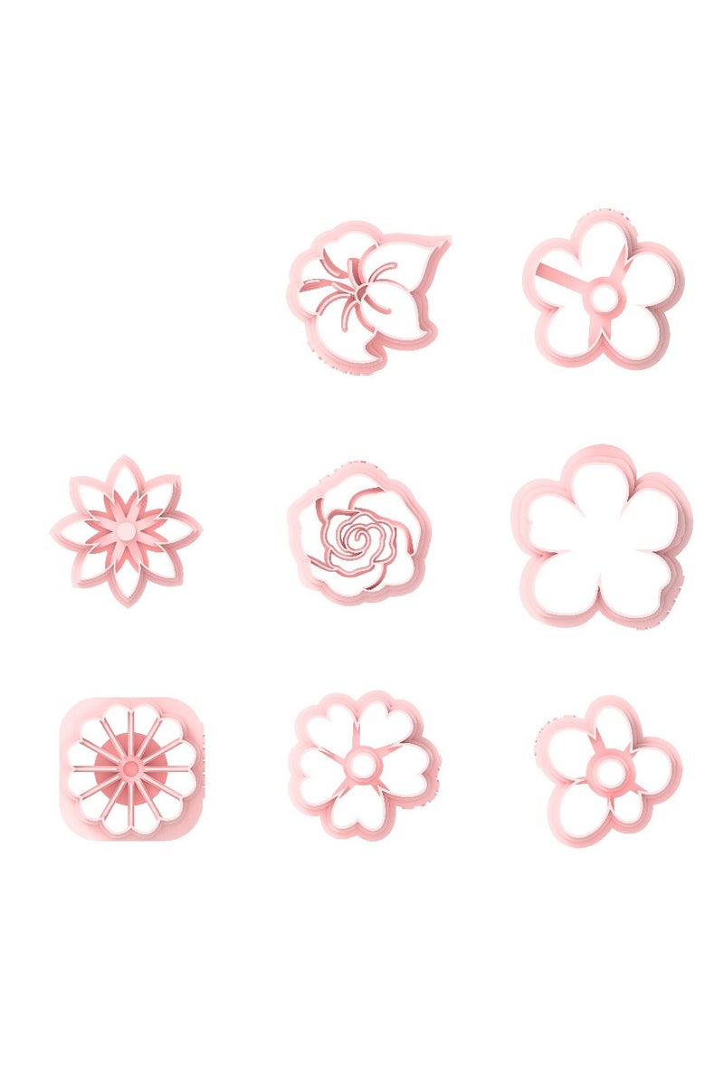 عام مجموعة من 8 قوالب زهور متعددة الأنماط لصنع أقراط الطين اللين، قوالب دقيقة عالية الجودة لتشكيل الزهور بدقة متناهية. - Image 3