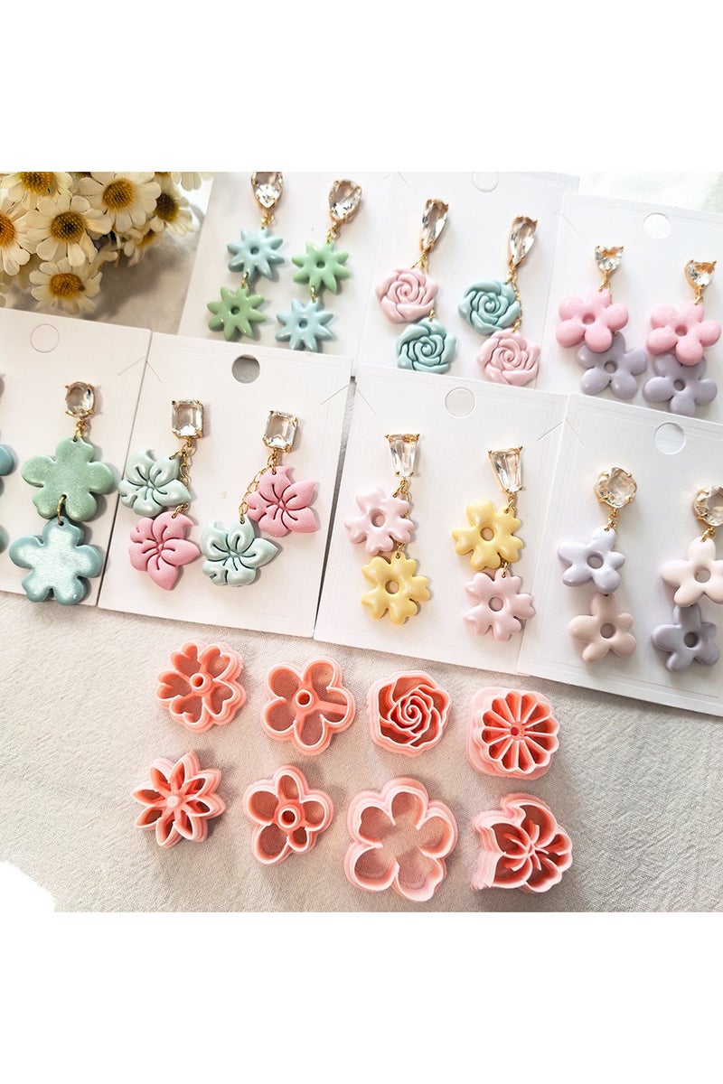 عام مجموعة من 8 قوالب زهور متعددة الأنماط لصنع أقراط الطين اللين، قوالب دقيقة عالية الجودة لتشكيل الزهور بدقة متناهية. - Image 2