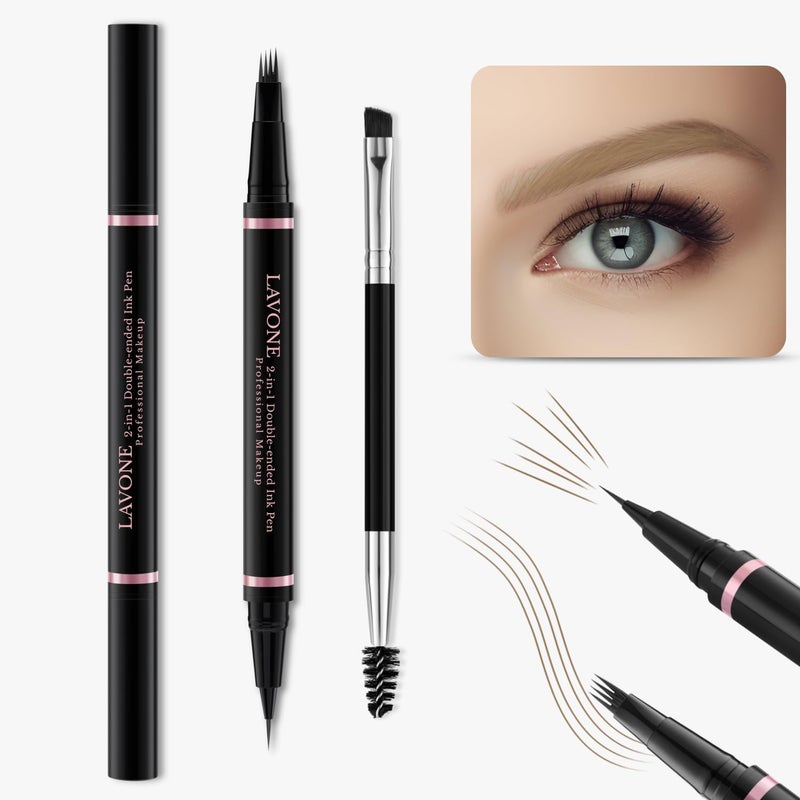 LAVONE Eyebrow Pencil Makeup Kit, with Waterproof 2-IN-1 Microblading Eyebrow Pen, Eyebrow Pomade, Eyeliner and Dual-ended Eyebrow Brush, Brow Pencil Kit for Natural Eyebrows - Taupe - Image 2