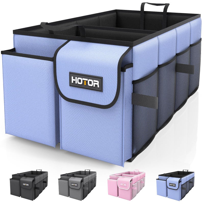 HOTOR LargeCapacity Trunk Organizer Foldable for SUVs Sedans Sturdy Organization for Car Accessories Tools Sundries Blue 2 Compartments US11032