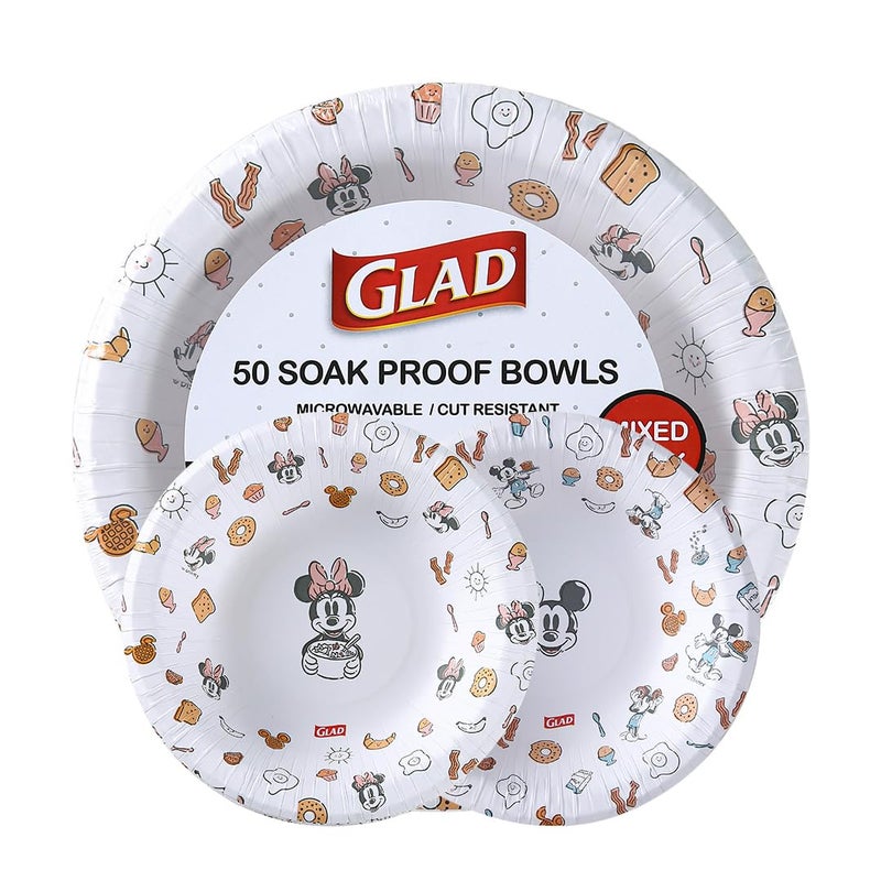 غلاد سعيد للأطفال ديزني ميكي والأصدقاء 16 أوقية الأوعية الورقية باك معزمة مع ميكي وميني ماوس تصاميم | أوعية ورقية صديقة للأطفال للاستخدام اليومي الأوعية الورقية 16 أوقية 50 CT أبيض - Image 1