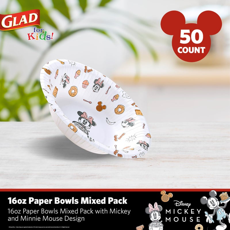 غلاد سعيد للأطفال ديزني ميكي والأصدقاء 16 أوقية الأوعية الورقية باك معزمة مع ميكي وميني ماوس تصاميم | أوعية ورقية صديقة للأطفال للاستخدام اليومي الأوعية الورقية 16 أوقية 50 CT أبيض - Image 2