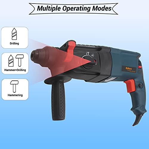 Walker's Walkers WHD26DG2 Impact Drill Machine Forward/Reverse Rotaion with 5 Bits, 13mm Chuck, SDS for Making Holes in Metal/Wood/Concrete Hammer Drill (26 mm Chuck Size, 1200 W), Dark Green) - Image 4