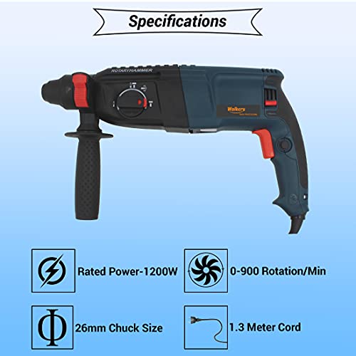 Walker's Walkers WHD26DG2 Impact Drill Machine Forward/Reverse Rotaion with 5 Bits, 13mm Chuck, SDS for Making Holes in Metal/Wood/Concrete Hammer Drill (26 mm Chuck Size, 1200 W), Dark Green) - Image 3