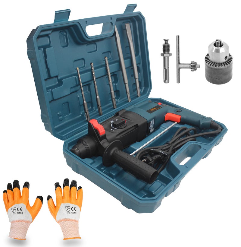 Walker's Walkers WHD26DG2 Impact Drill Machine Forward/Reverse Rotaion with 5 Bits, 13mm Chuck, SDS for Making Holes in Metal/Wood/Concrete Hammer Drill (26 mm Chuck Size, 1200 W), Dark Green) - Image 1