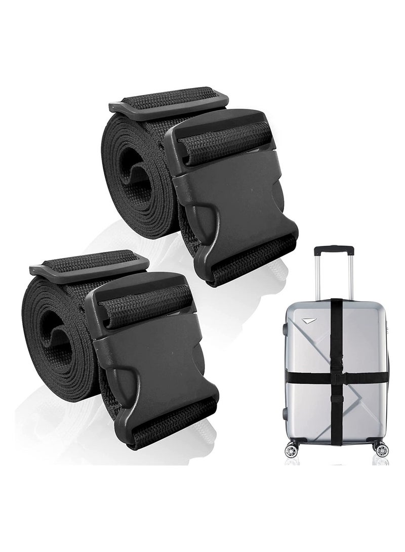 Adjustable Luggage Straps Set - 2 Pack Thickened Travel Accessories with Quick Release Buckle, Durable Black Suitcase Straps for Secure Baggage Handling - Image 1