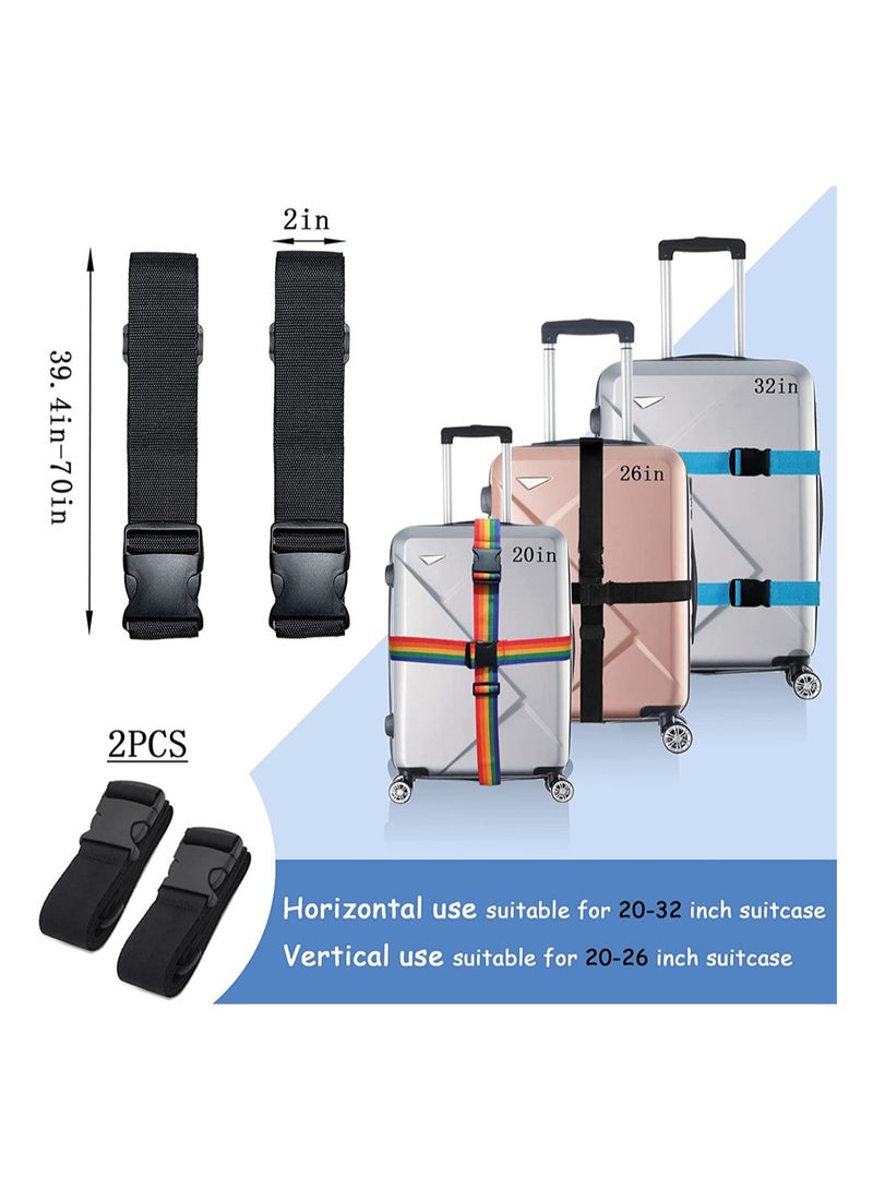 Adjustable Luggage Straps Set - 2 Pack Thickened Travel Accessories with Quick Release Buckle, Durable Black Suitcase Straps for Secure Baggage Handling - Image 2