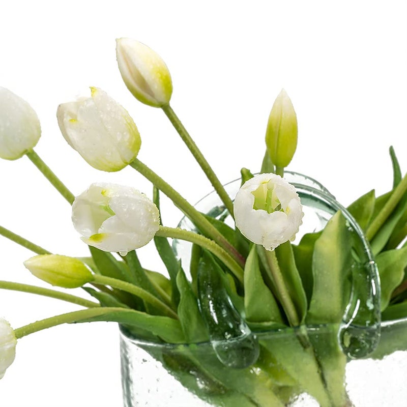 DUYONE 15Pcs Artificial Tulips Flowers, Soft Touch Realistic Latex Tulips Bouquet for Home Office Wedding Party Garden Decor, Fake Flowers for Centerpieces Dining Table Living Room Spring(White,15pcs) - Image 4