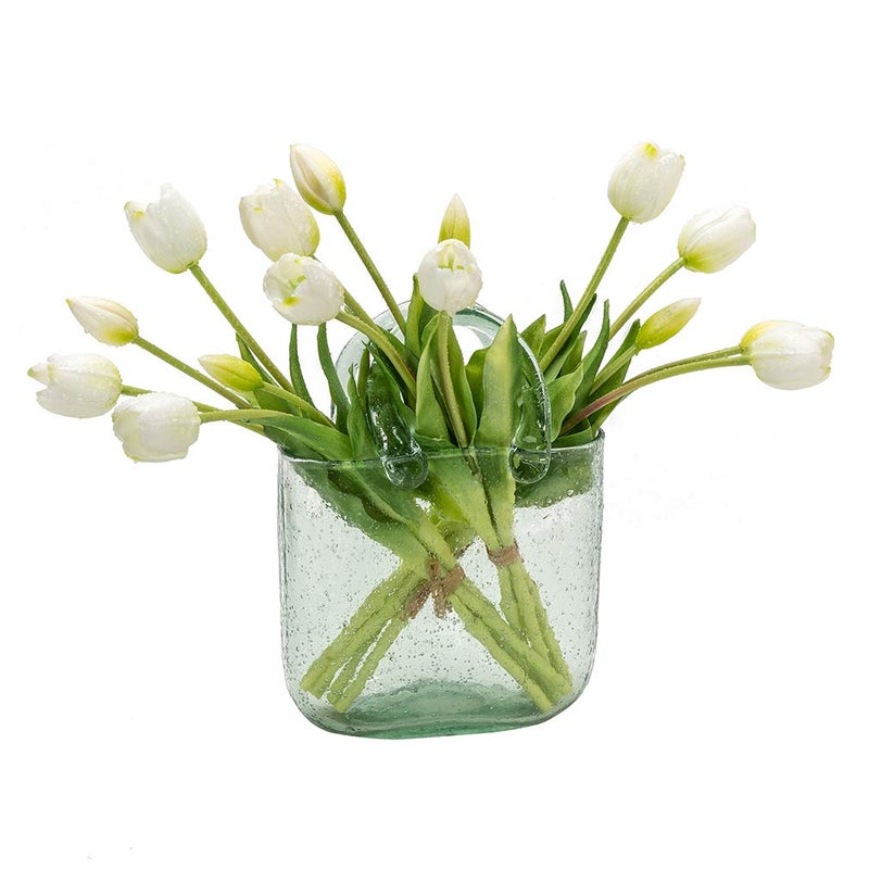 DUYONE 15Pcs Artificial Tulips Flowers, Soft Touch Realistic Latex Tulips Bouquet for Home Office Wedding Party Garden Decor, Fake Flowers for Centerpieces Dining Table Living Room Spring(White,15pcs) - Image 1