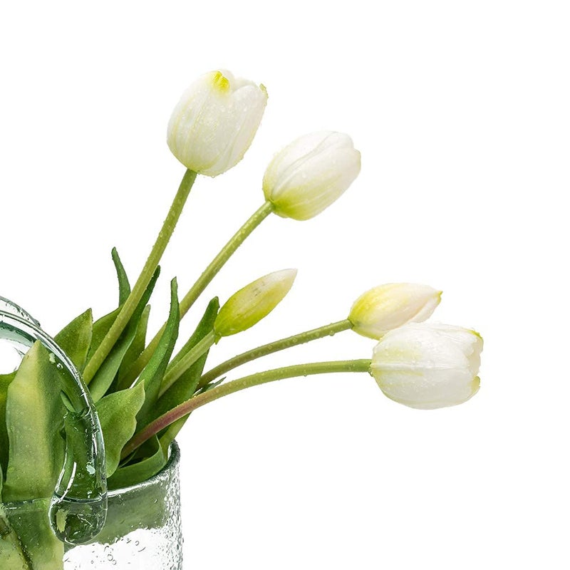 DUYONE 15Pcs Artificial Tulips Flowers, Soft Touch Realistic Latex Tulips Bouquet for Home Office Wedding Party Garden Decor, Fake Flowers for Centerpieces Dining Table Living Room Spring(White,15pcs) - Image 5