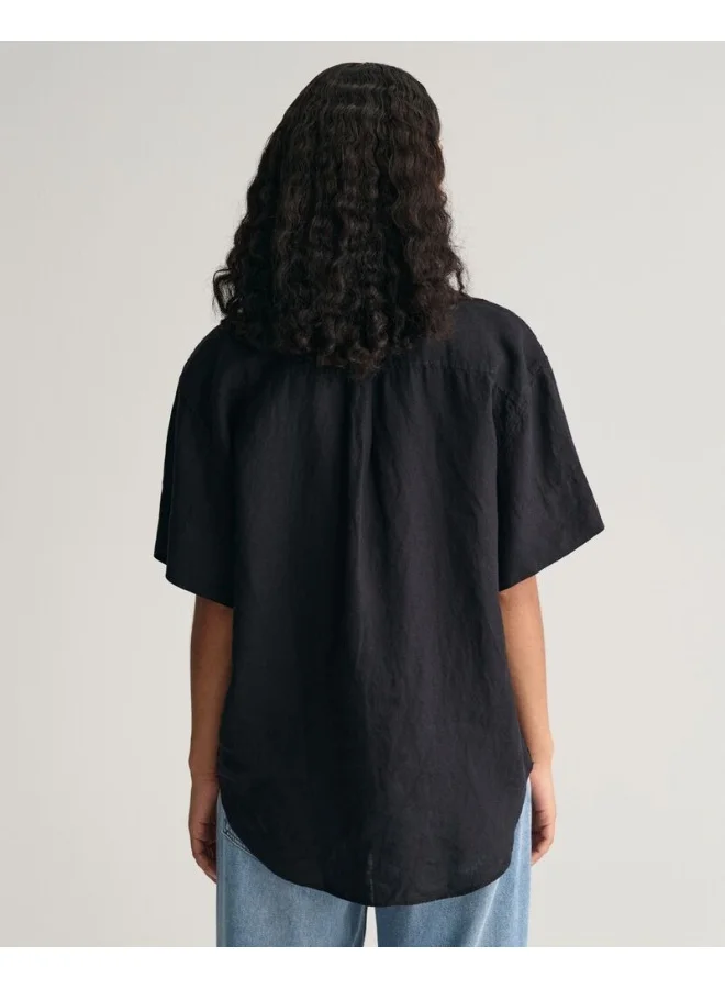 GANT Gant Relaxed Fit Linen Popover Short Sleeve Shirt