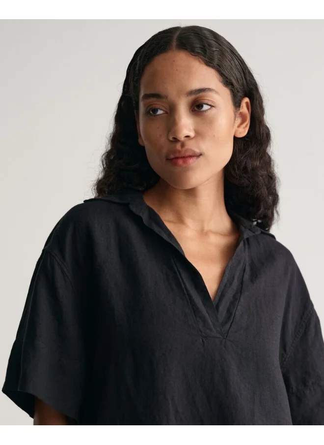 غانت Gant Relaxed Fit Linen Popover Short Sleeve Shirt