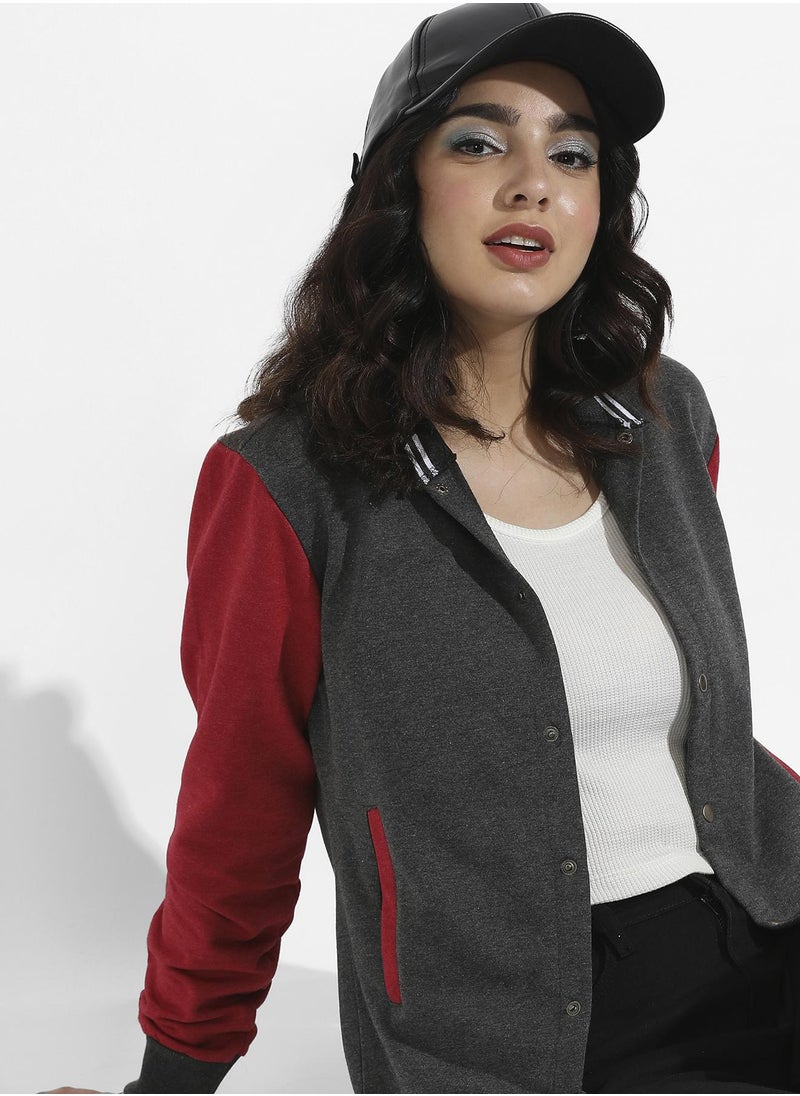 Women's Grey & Red Colourblock Jacket With Insert Pockets - pzsku/Z99350B91A1BC2717CD37Z/45/_/1741608514/d50e9691-af8d-4f2d-94e4-22e97f9a1f9f