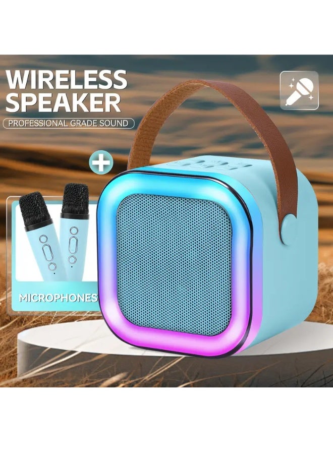 جهاز كاريوكي صغير للأطفال مع مكبرات صوت لاسلكية، مع ميكروفونين، ومكبرات صوت محمولة، وتأثيرات إضاءة RGB، ومناسب للتجمعات العائلية وحفلات أعياد الميلاد والشواطئ الخارجية وأجهزة الكاريوكي المنزلية - Image 1