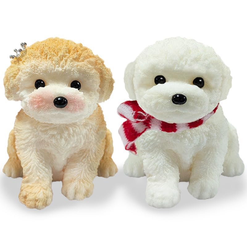 TSFGDYL 2PCS Cute Squishy Dog Toys - Handmade Squishy Dog Relief Toy, Ultra Soft Silicone Squishies Toy for Kids & Adults, Autism & Anxiety Relief, Fun Gift for Boys & Girls (White-Curry) - Image 1