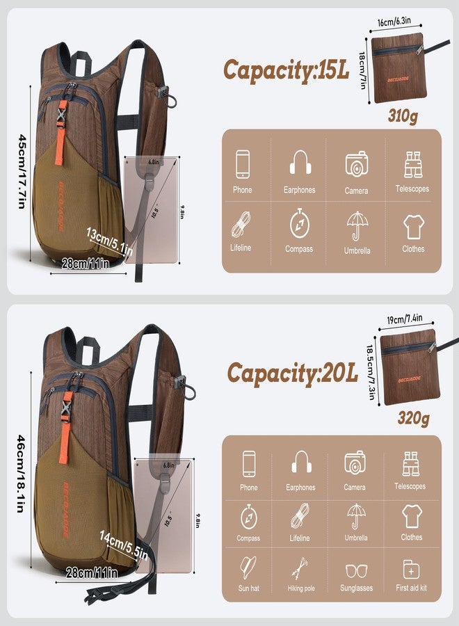BECOJADDE 15L Small Hiking Backpack for Men Women Foldable Packable Back Pack Ultralight Hiking Daypack for Travel Camping, Chocolate Brown, 15L, Functional - Image 4