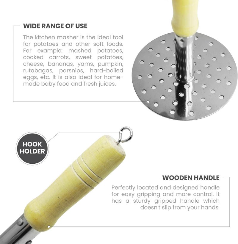 RAJ هراسة البطاطس من راج ستيل بمقبض خشبي، RRG008، 6"، هراسة بطاطس، هراسة خضار، هراسة بهجي - Image 3