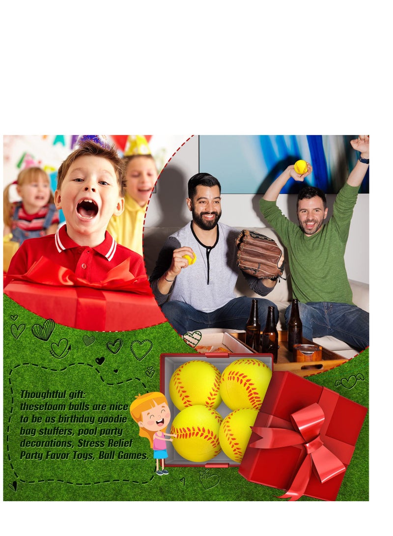 SYOSI Mini Softball Stress Ball Foam Sports Balls Party Favor Tiny Baseball Toys for Stress Relief, Party Bag Gift Fillers, School Carnival Reward, Ball Games(Yellow) - Image 3