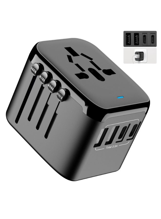 Universal International Power Travel Plug Adapter, All in One Travel Essentials Plug Adapter, 3.5A 2xUSB and 2xUSB C Wall Charger, Worldwide AC Outlet for Europe USA UK AUS - Image 1