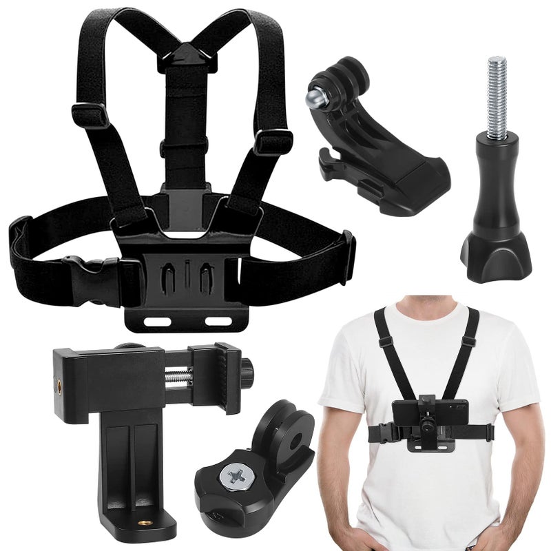 Fulushouxi Mobile Phone Chest Adjustable Strap Mount GoPro Chests, Cell Phone Clips Harness Holder Bracket for GoPro Hero 2018/7/6/5/4/3, Session, Action Camera Chest Strap Holder - Image 1