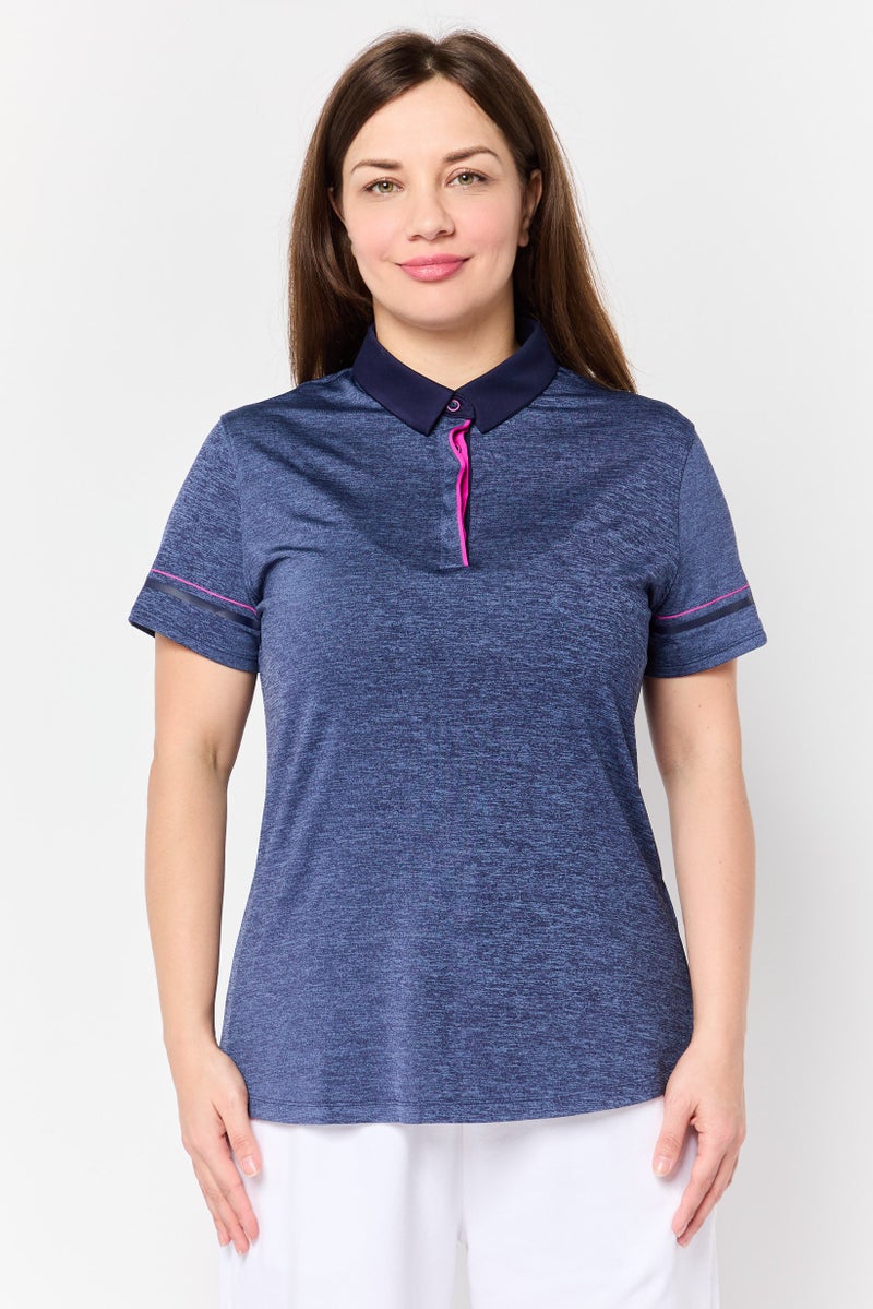 UNDER ARMOUR Women Fitted Short Sleeve Training Polo Shirt, Navy - Image 1
