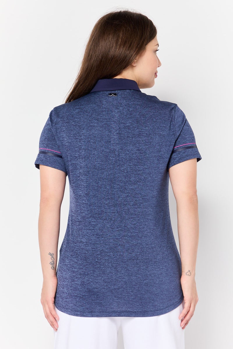UNDER ARMOUR Women Fitted Short Sleeve Training Polo Shirt, Navy - Image 3