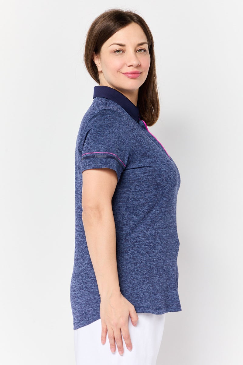 UNDER ARMOUR Women Fitted Short Sleeve Training Polo Shirt, Navy - Image 2