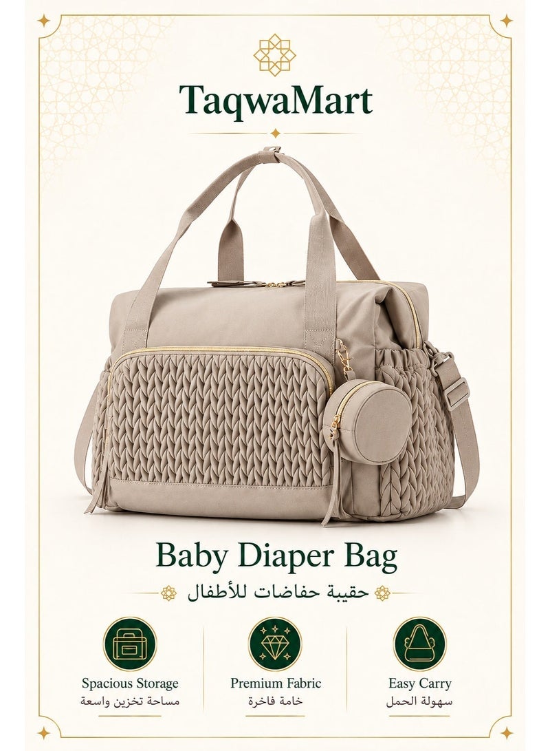 TaqwaMart Diaper Bag Backpack for Mom - Large Capacity Hospital Bag for Delivery, Baby Travel Tote with Insulated Bottle Pocket & Wipes Case, Waterproof Handbag Includes Pacifier Holder ( Khaki ) - Image 1