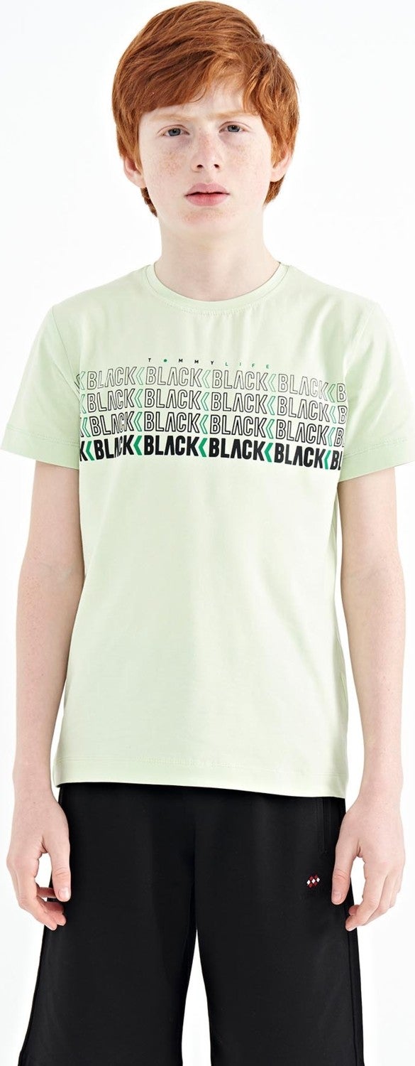 Tommy Life Light Green Text Printed O Neck Standard Pattern Boy T-Shirt - 11149 - Image 1