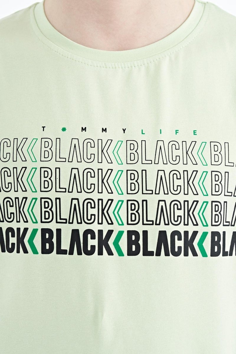 Tommy Life Light Green Text Printed O Neck Standard Pattern Boy T-Shirt - 11149 - Image 2