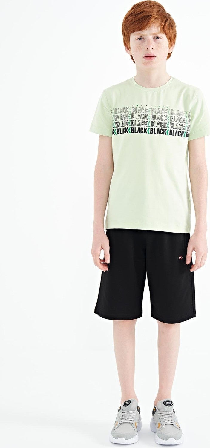 Tommy Life Light Green Text Printed O Neck Standard Pattern Boy T-Shirt - 11149 - Image 3