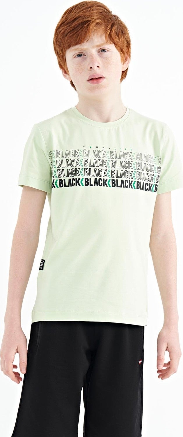 Tommy Life Light Green Text Printed O Neck Standard Pattern Boy T-Shirt - 11149 - Image 4