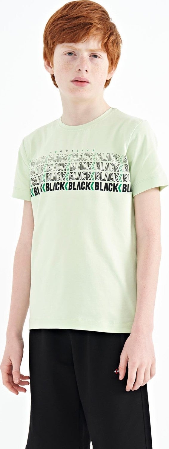 Tommy Life Light Green Text Printed O Neck Standard Pattern Boy T-Shirt - 11149 - Image 5