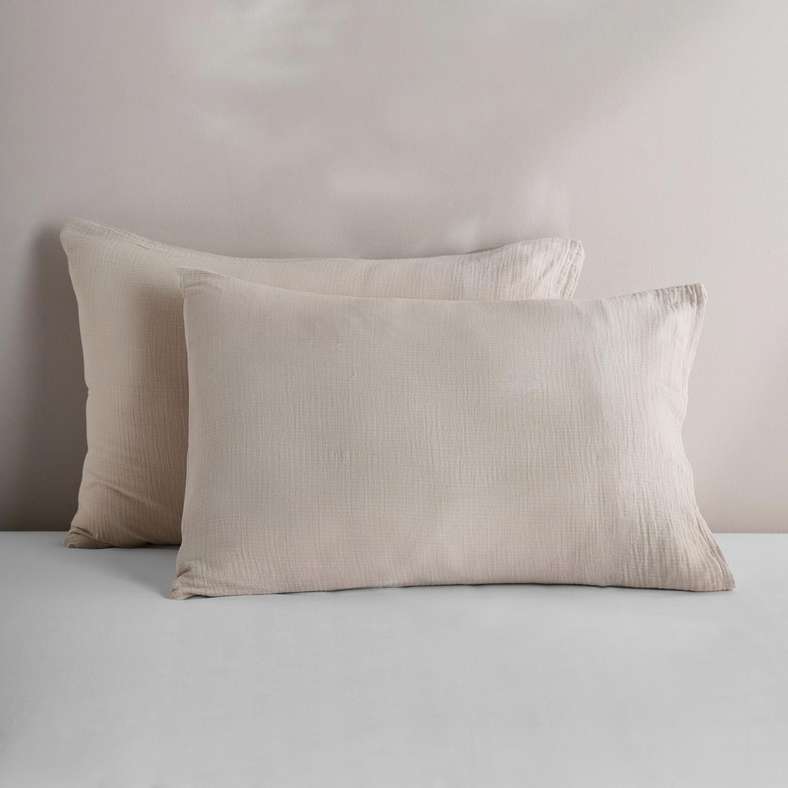 Pan Home طقم أغطية وسائد موسلين ناعمة كريمية - بيج طبيعي - Image 1