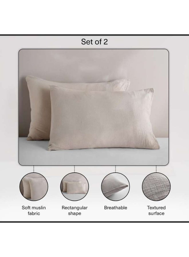 Pan Home Feather Soft Muslin Pillow Case Set - Natural Beige - Image 4