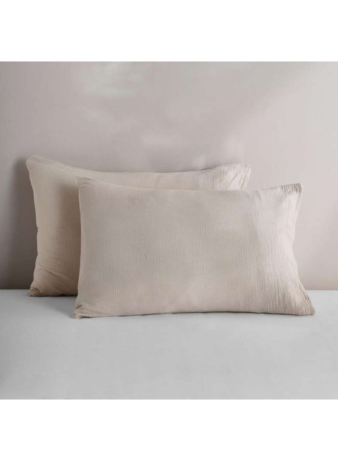 Pan Home Feather Soft Muslin Pillow Case Set - Natural Beige - Image 1