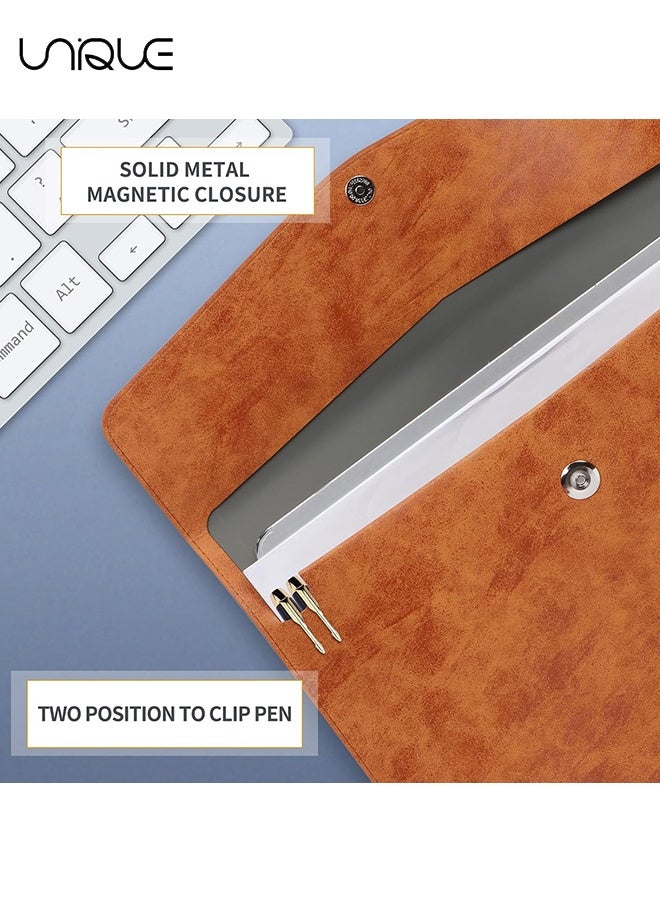 Unique File Folder, PU Leather A4 Document Holder Organizer Filing Envelope Portfolio Case Tablet Sleeve with Magnetic Snap Closure for Home School Office Stationery (Brown) - Image 5