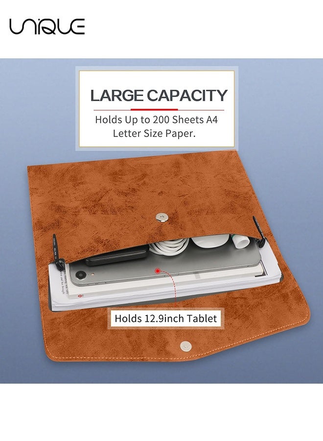 Unique File Folder, PU Leather A4 Document Holder Organizer Filing Envelope Portfolio Case Tablet Sleeve with Magnetic Snap Closure for Home School Office Stationery (Brown) - Image 4