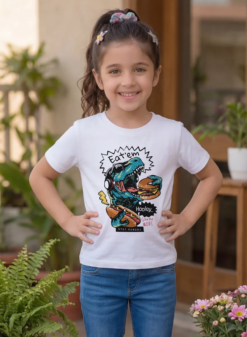 Funkaar white Funkaar Unisex Dino Eatem Graphic Print Tshirt  | Best Price UAE