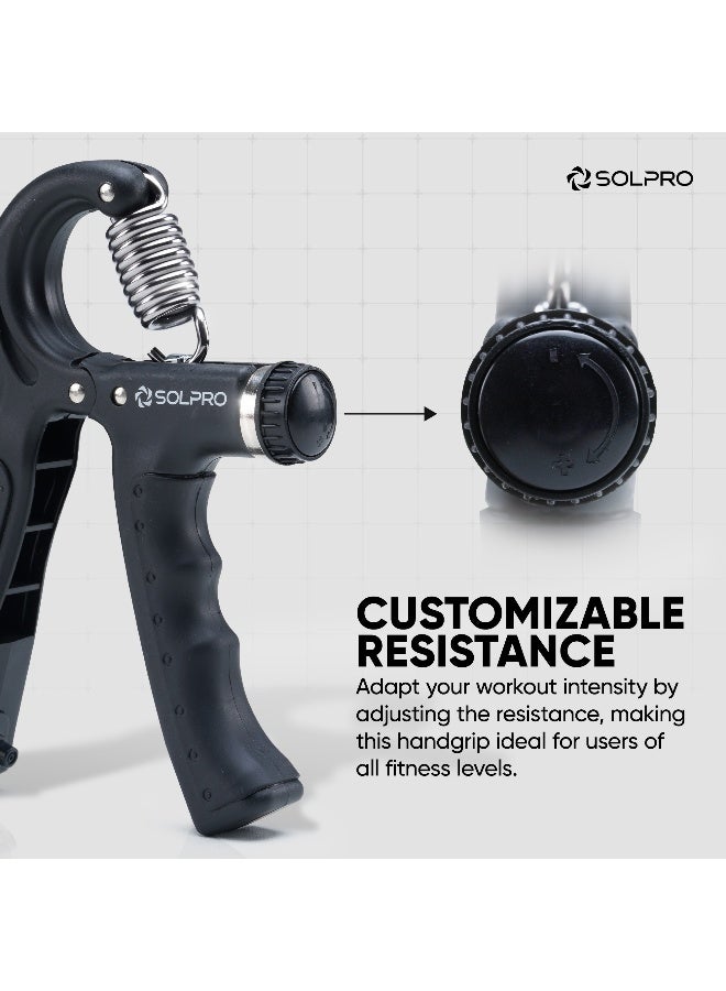 SOLPRO Velgrip Adjustable Hand Grip Strengthener with Mechanical Counter for Men & Women | Adjustable 5 to 60 kg Resistance | Forearm, Wrist & Finger Strengthener | Home, Gym & Rehab Workouts (Black) - Image 2