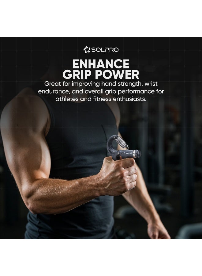 SOLPRO Velgrip Adjustable Hand Grip Strengthener with Mechanical Counter for Men & Women | Adjustable 5 to 60 kg Resistance | Forearm, Wrist & Finger Strengthener | Home, Gym & Rehab Workouts (Black) - Image 4