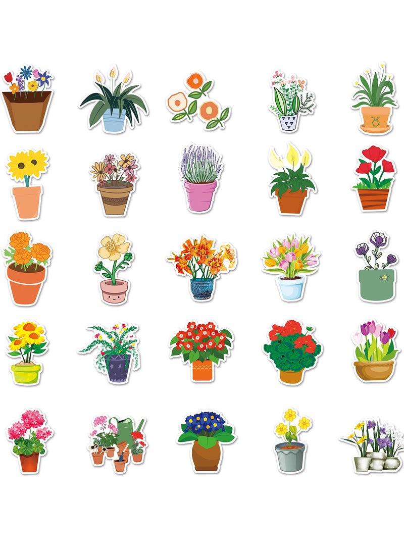 50Pcs Assorted Flower Plant Pot Stickers for Boys Girls Teens Cartoon Waterproof Vinyl Stickers for Laptop Water Bottle Cup Bike Luggage Phone Flasks Notebook Scrapbook Decals Pack - Image 2