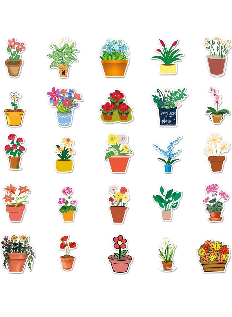 50Pcs Assorted Flower Plant Pot Stickers for Boys Girls Teens Cartoon Waterproof Vinyl Stickers for Laptop Water Bottle Cup Bike Luggage Phone Flasks Notebook Scrapbook Decals Pack - Image 3