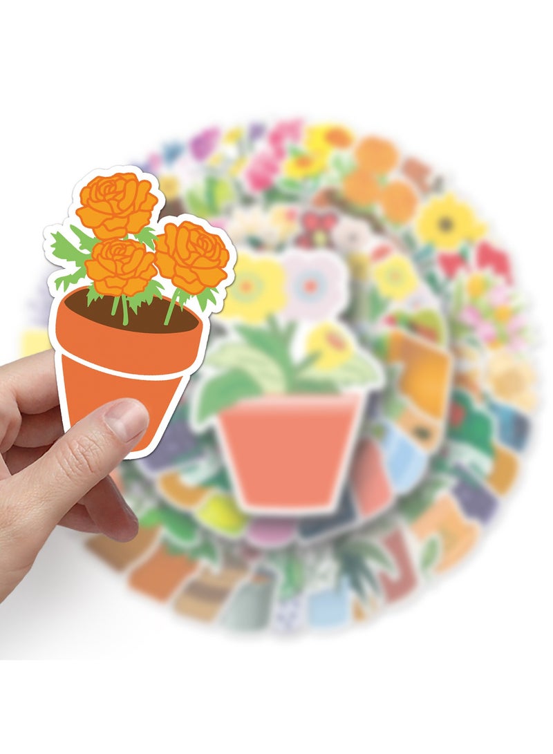 50Pcs Assorted Flower Plant Pot Stickers for Boys Girls Teens Cartoon Waterproof Vinyl Stickers for Laptop Water Bottle Cup Bike Luggage Phone Flasks Notebook Scrapbook Decals Pack - Image 4