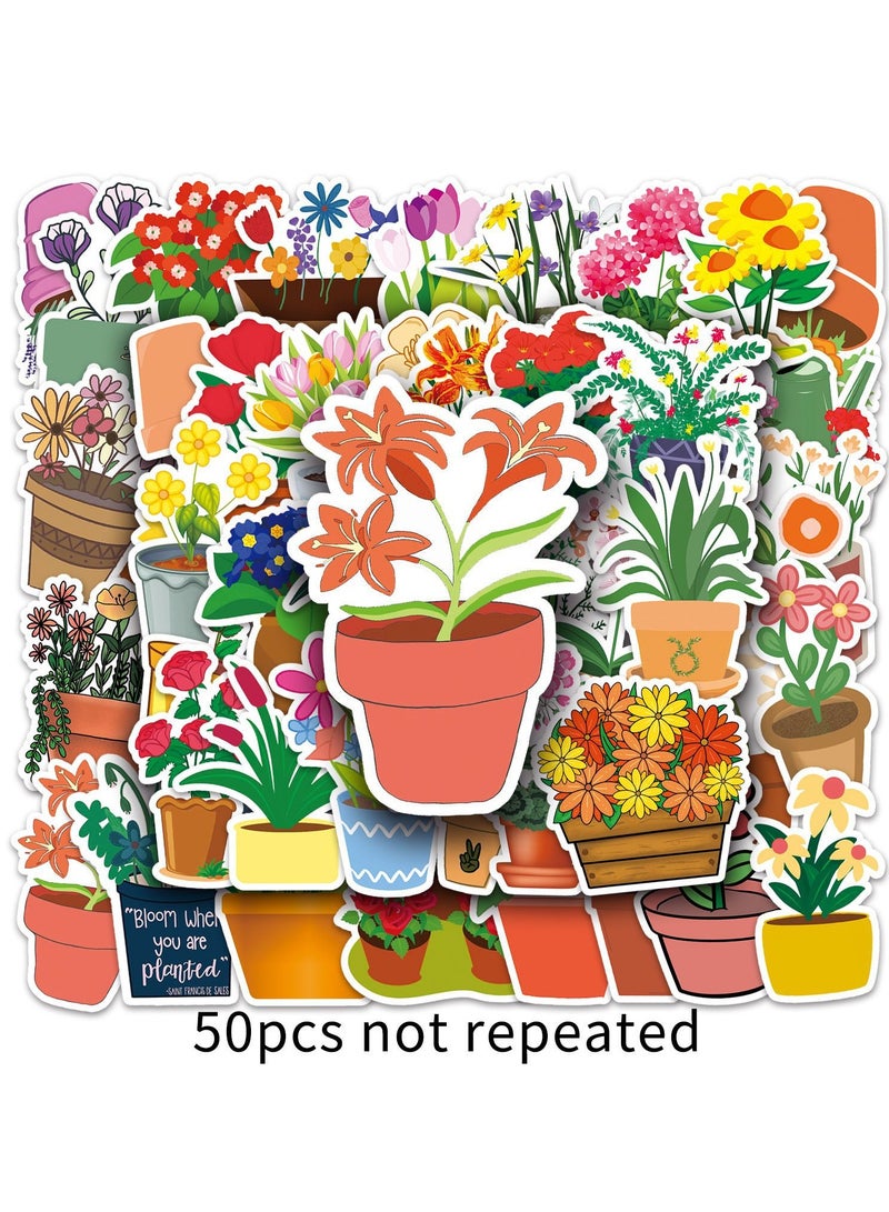 50Pcs Assorted Flower Plant Pot Stickers for Boys Girls Teens Cartoon Waterproof Vinyl Stickers for Laptop Water Bottle Cup Bike Luggage Phone Flasks Notebook Scrapbook Decals Pack - Image 5