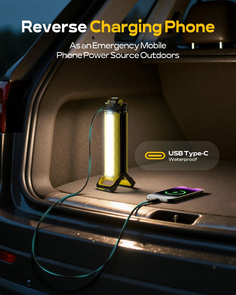 Wtoolfex Mechanics Work Light, Under Hood Working Light Bar with Magnetic, 5600AH 3600LM Portable Cordless Work Light for Mechanic, Job Site Lighting for Underhood/Mechanic/Car Repairing/Garage -Yellow - Image 5